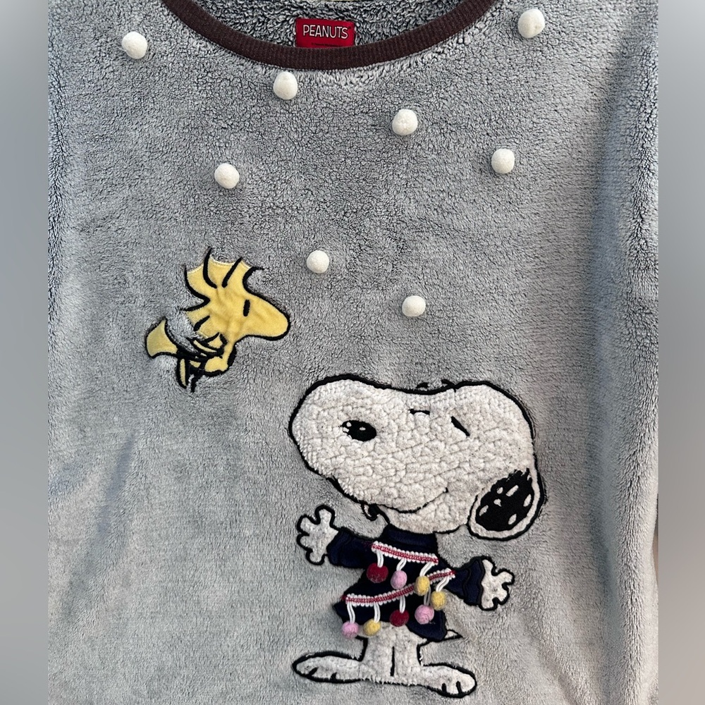 Peanuts Snoopy Woodstock Fleece Pullover Sweatshirt Gray Size S - Picture 2 of 10